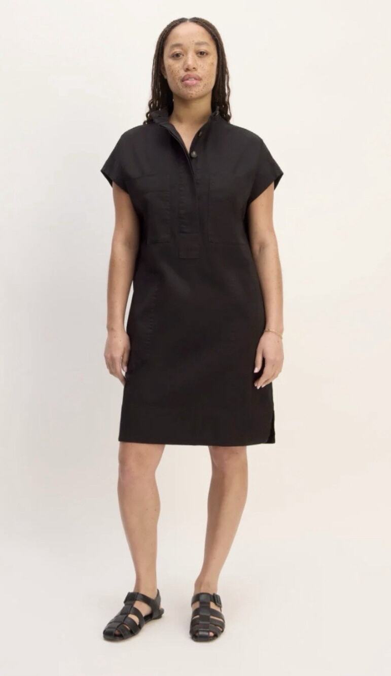 Everlane The Easy Workwear Dress XS Black Organic Cotton No Collar Canvas Ab23